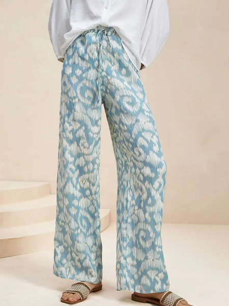 

Casual Blue Floral Long Pant, Light blue, Pants