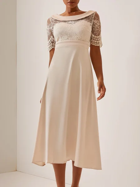 

Mother of the groom/bride Boat Neck Satin Lace Elegant Dress, Apricot, Dresses