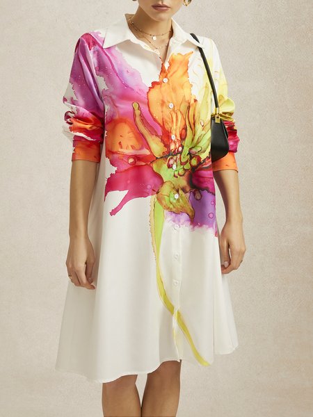 

Better Basics Artistic Floral H-Line Shirt Dress, White, Midi Dresses