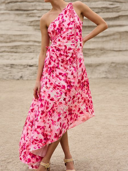 

Women Floral Cold Shoulder Sleeveless Comfy Vacation Maxi Dress, Pink, Dresses