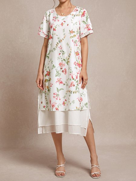 

Vacation Loose Floral Dress, White, Dresses
