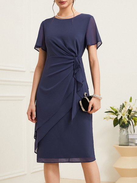 

Elegant Crew Neck Plain Chiffon Dress, Dark blue, Dresses
