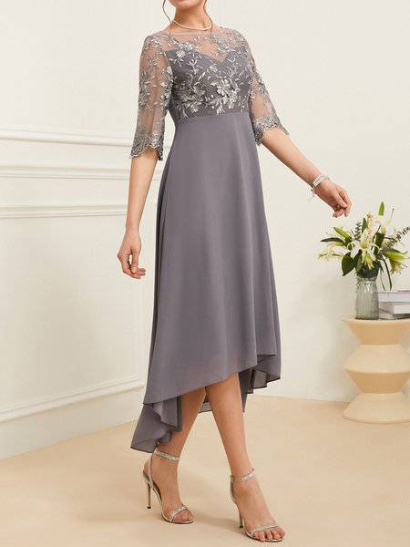 

Plain Lace Crew Neck Elegant Dress, Lavender, Dresses