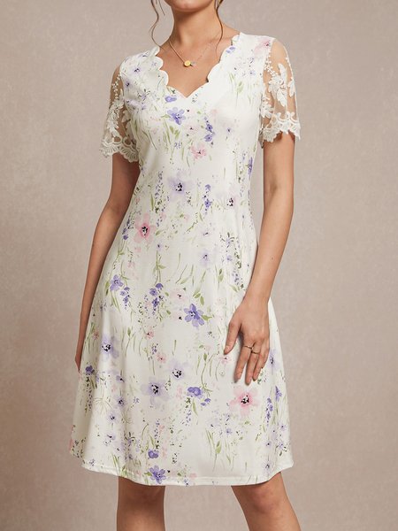 

Floral Knitted V Neck Vacation Dress, Light purple, Dresses