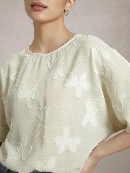 

Textured Breathable Round Neck T-Shirt, Apricot, Tees