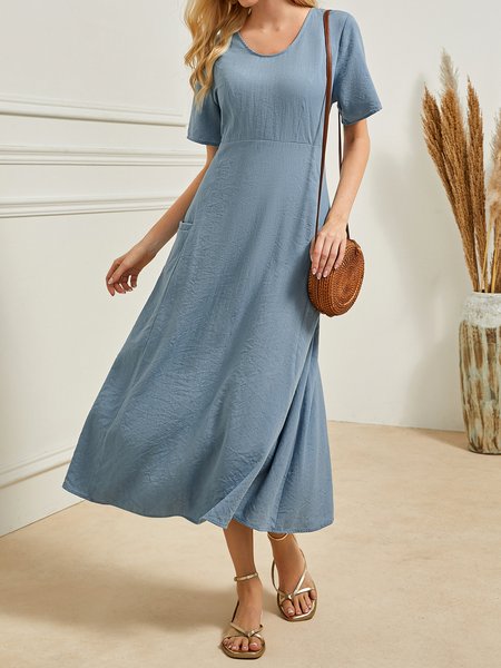 

Solid Color Loose Casual Pocket Dress, Sky blue, Dresses