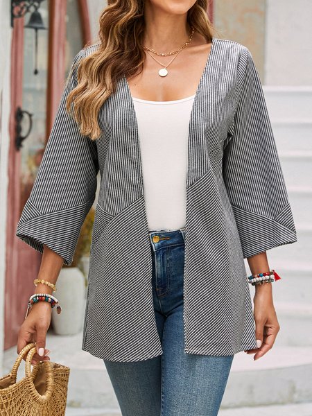 

Women's Striped Regular Loose Kimono, Deep gray, Cardigans