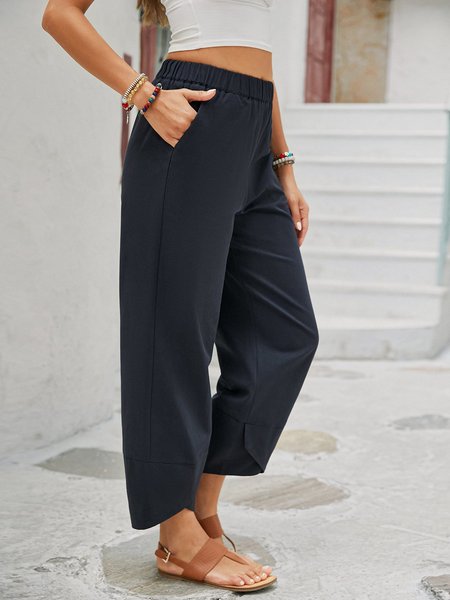 

Casual Plain Long Drawstring Pant, Navy blue, Pants