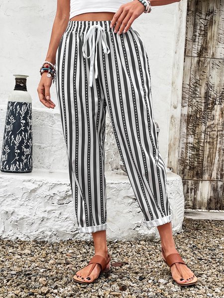 

Casual Striped Long Pocket Stitching Pant, Deep gray, Pants