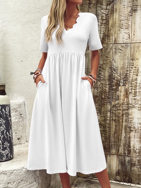 

Women Plain Long Sleeve Comfy Casual Mini Dress, White, Dresses