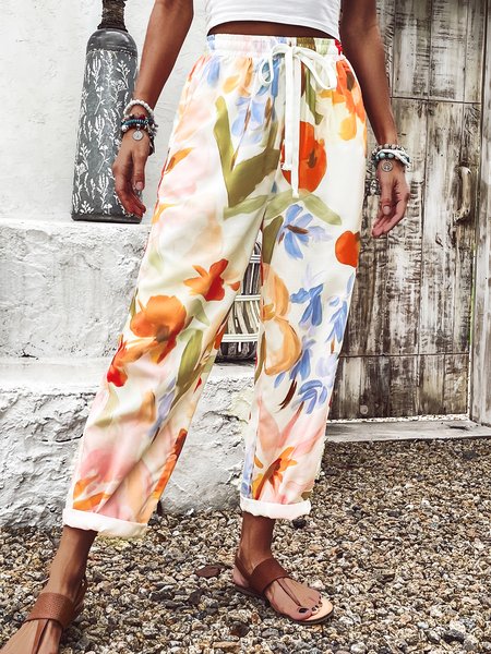 

Casual Floral Long Pant, Multicolor, Pants