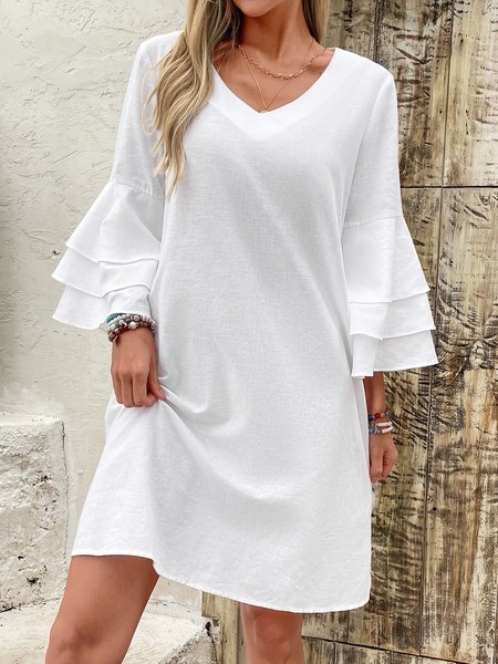 

Women Plain V Neck Half Sleeve Comfy Casual Maxi Dress, White, Dresses