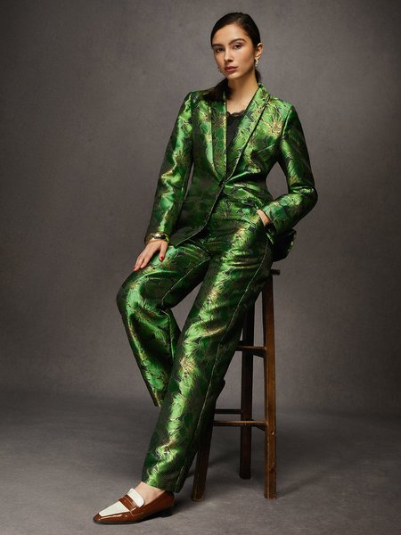 

Floral Urban Satin Fashion Pants, Green, Pants