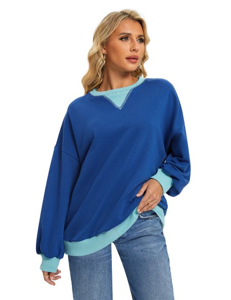 

Women Oversized Color Block Long Sleeve Sweatshirt Casual Crew Neck Shirt Loose Fit Pullover Top Y2K Clothes, Pink, Hoodies&Sweatshirts