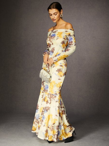 

Off-Shoulder Floral Print Maxi Dress, As picture, Maxi Dresses