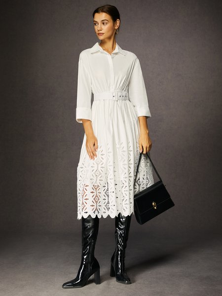 

Urban Lace Cotton Maxi Dress with Belt, White, Midi Dresses