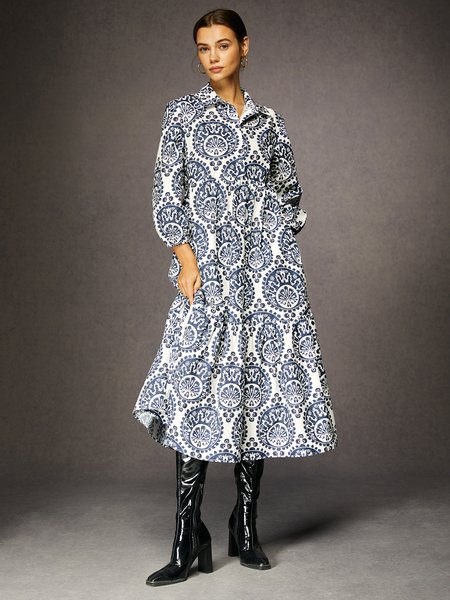 

Elegant Ethnic Print Cotton Maxi Dress, As picture, Maxi Dresses