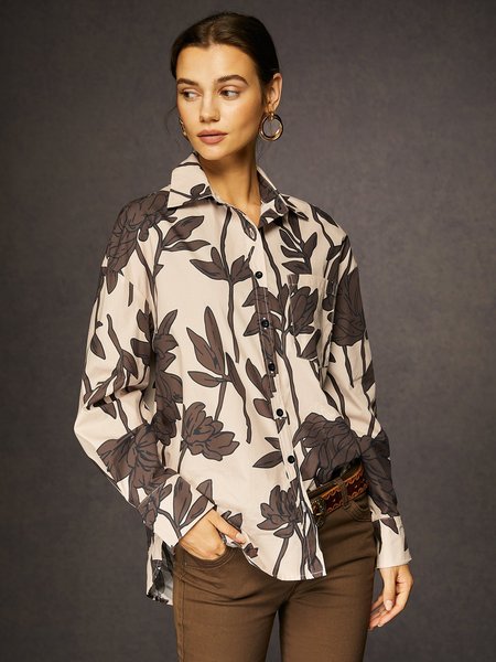 

Urban Print Loose Cotton Shirt, Brown, Blouses and Shirts