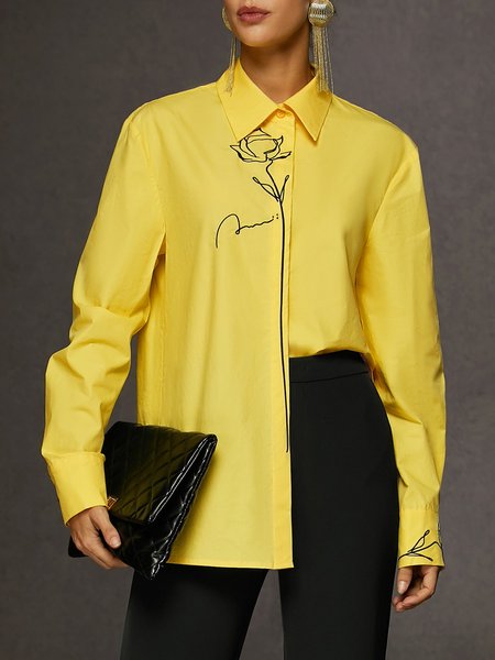 

Casual Loose Embroidery Shirt, Yellow, Blouses and Shirts