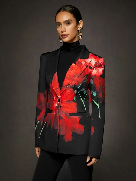 

Urban Floral Blazer With Pockets, As picture, Blazers