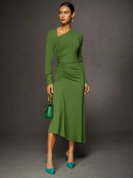 

Urban Ruched Long Sleeve Dress, Green, Midi Dresses