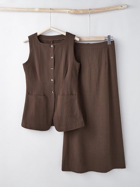 

Linen Plain Cotton And Linen Two-Piece Set, Brown, Suits