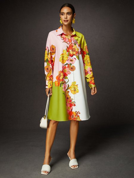 

Vacation Floral Midi Shirt Dress, As picture, Midi Dresses