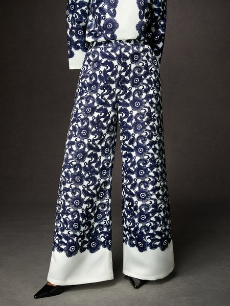 

Elegant Loose Print Wide Leg Pants, As picture, Pants