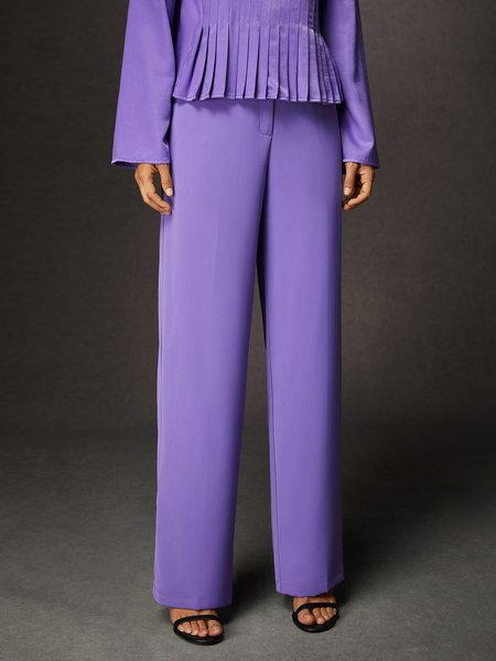 

Elegant High Waist Straight Pants With Pockets, Purple, Pants
