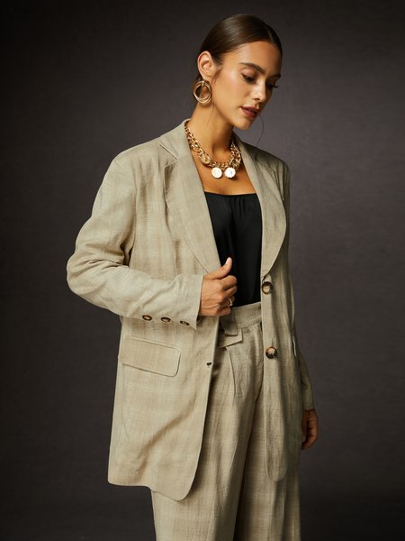 

Casual Loose Lapel Collar Linen Blazer, As picture, Blazers