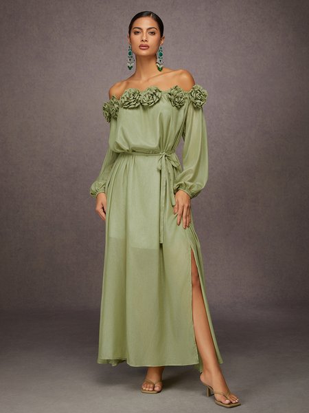 

Elegant Plain 3D Floral Maxi Dress Belt, Green, Maxi Dresses