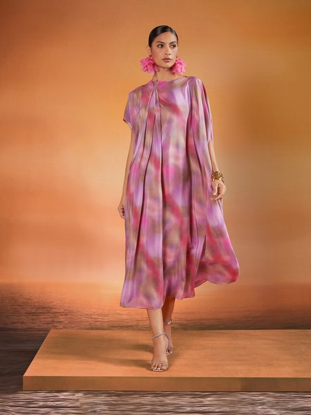 

Vacation Random Print Printing Off The Shoulder Midi Dress With Belt, As picture, Maxi Dresses