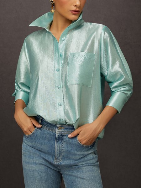 

Urban Plain Shirt Collar Shirt, As picture, Blouses and Shirts