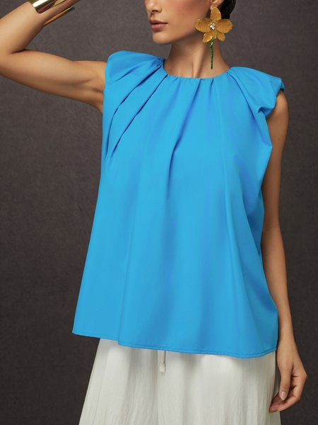

Casual Plain Crew Neck Blouse, Blue, Blouses and Shirts