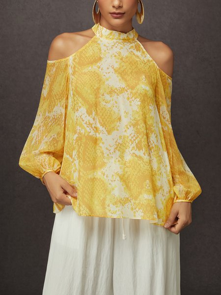 

Vacation Animal Printing Stand Collar Blouse, As picture, Blouses and Shirts