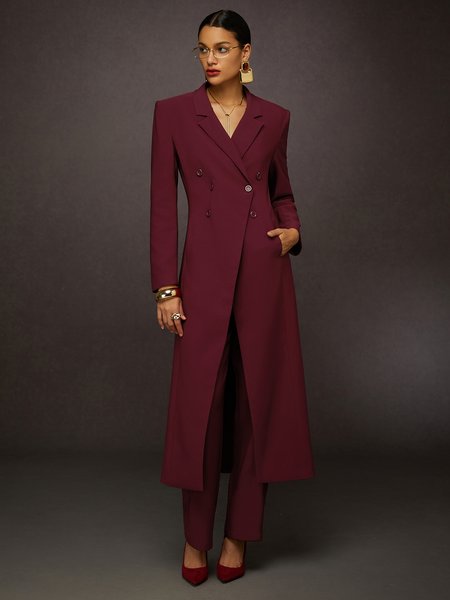 Urban Belted Buttoned Lapel Collar Midi Coat