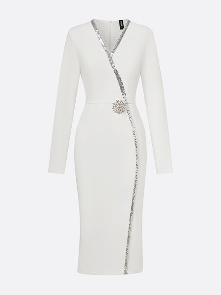 Elegant Rhinestone-Trim Midi Dress