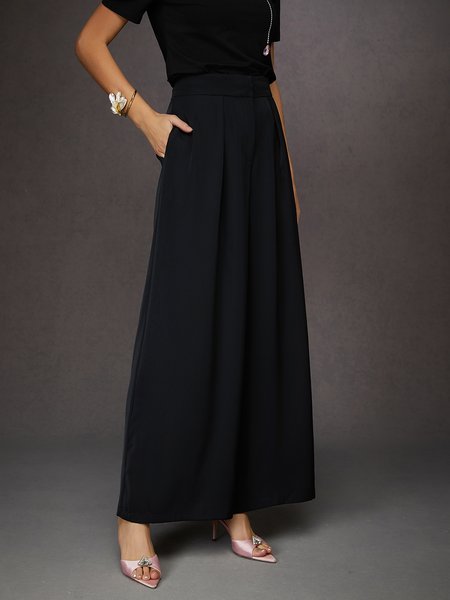 

Casual Wrinkle-Resistant Adjustable Button Wide Leg Pants, Black, Pants
