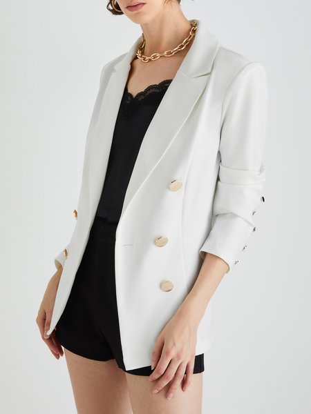 

Long sleeve Shawl Collar Elegant Plain Blazer, White, Outerwear