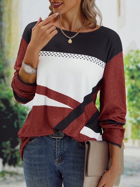 

Fit Geometric Elegant Crew Neck T-shirt, Red, T-shirts