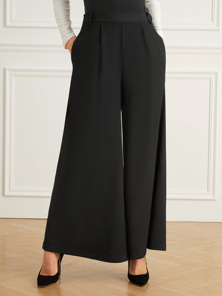 

Stylewe Urban Plain Fashion Mid Waist Wide leg Pants, Black, Pants