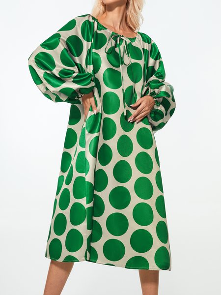 

Daily Midi Long sleeve Elegant Loose Crew Neck Dress, Green, Dresses