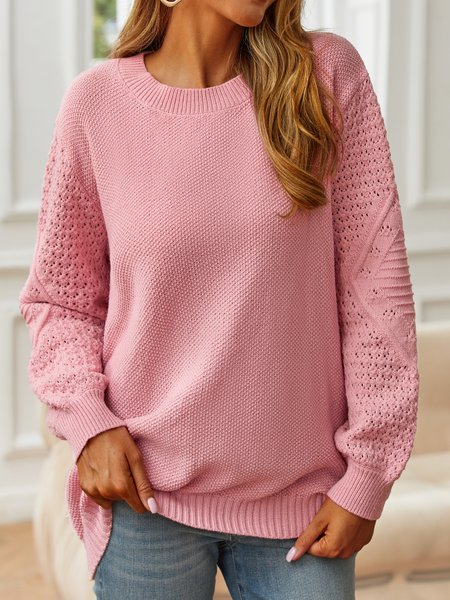

Crew Neck Knitted Sweater Pullover, Light gray, Sweaters
