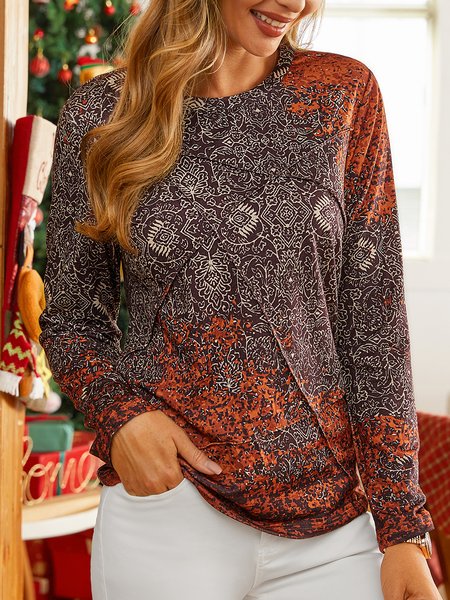 

Ethnic Boho Crew Neck T-Shirt, Blue, Tops