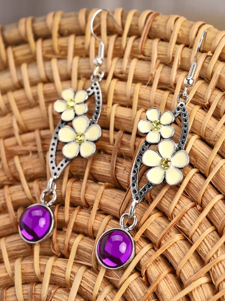 

Vintage Style Yellow Flower Purple Stone Silver Earrings, As picture, Earrings