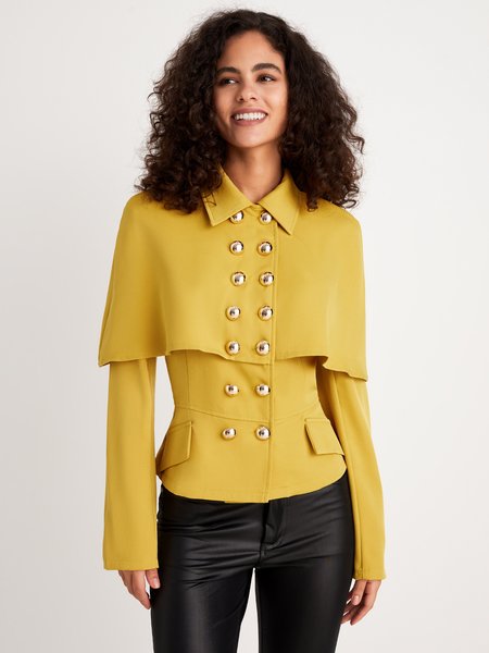 

Urban Shirt Collar Plain Bouble Breasted Jacket, As picture, Outerwear