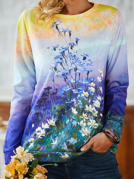 

Round Neck Casual Floral Loosen Sweatshirt, Multicolor, Sweatshirts & Hoodies