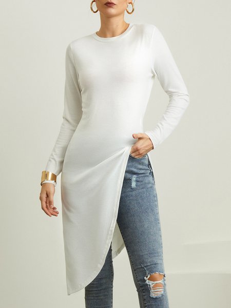 

Stylewe Plain Simple Regular Fit Long Sleeve Top, White, Tops