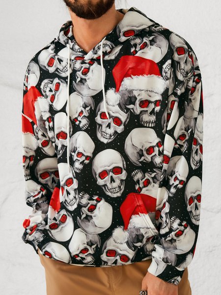 

Men's Black Christmas Print Fashion Hooded Long Sleeve Sweatshirt, Hoodies&Sweatshirts