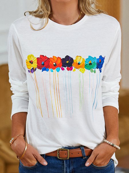 

Casual Floral Regular Fit T-Shirt, White, T-Shirts